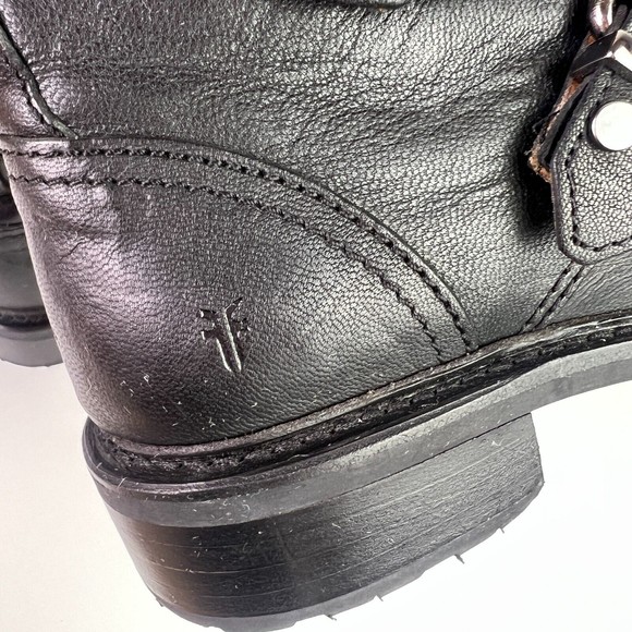 Frye Women's Samantha Stud Belted Hiker Combat Ankle Boots Black Size 7 - Picture 7 of 10